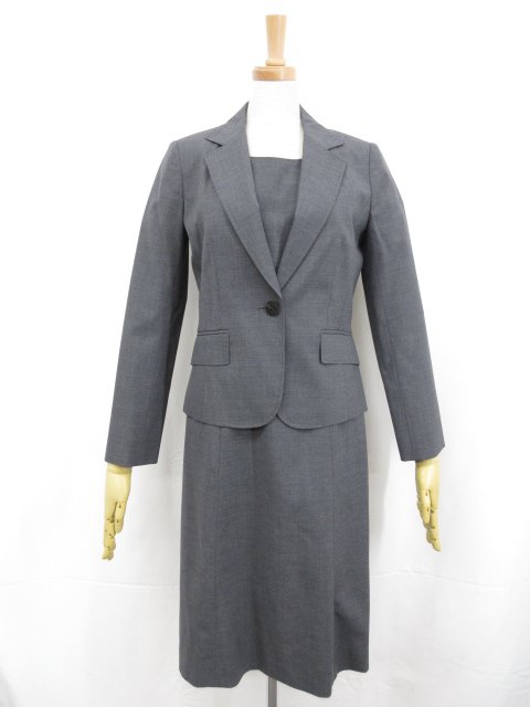 超美品【Harrods ハロッズ】18500031 ジャケット×半袖ワンピース セットアップ スーツ (レディース) size1 グレー系 ◯17LO3656◯ 【中古】