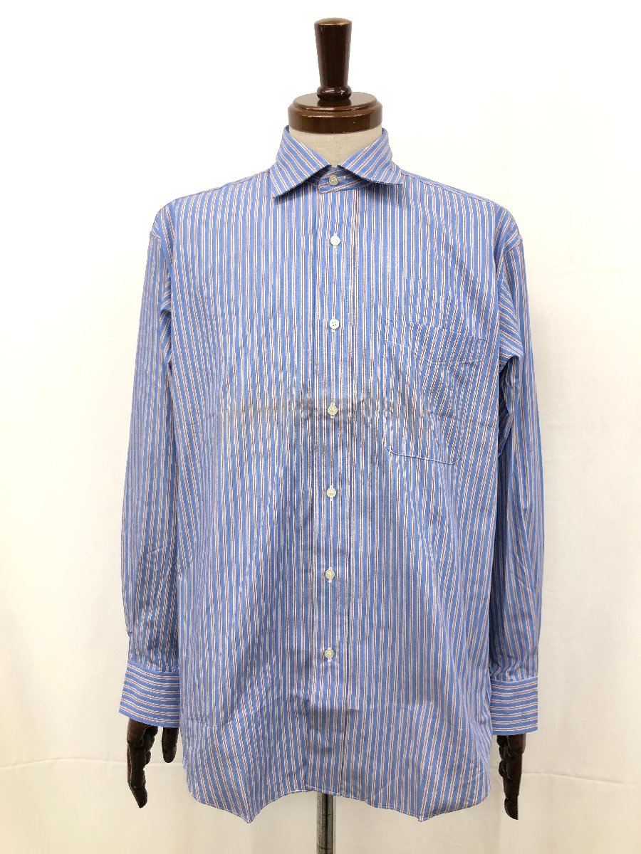 【ダニエルエシュテル DANIEL HECHTER】ストライプ柄 長袖シャツ (メンズ) sizeM ブルー×ホワイト×レッド系 ◯35MK4920◯ 【中古】