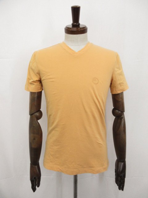 【アルマーニコレッツォーニ ARMANI COLLEZIONI】Vネック ロゴ入り Tシャツ (メンズ) sizeS 淡いオレンジ系 ◯35MT5640◯ 【中...