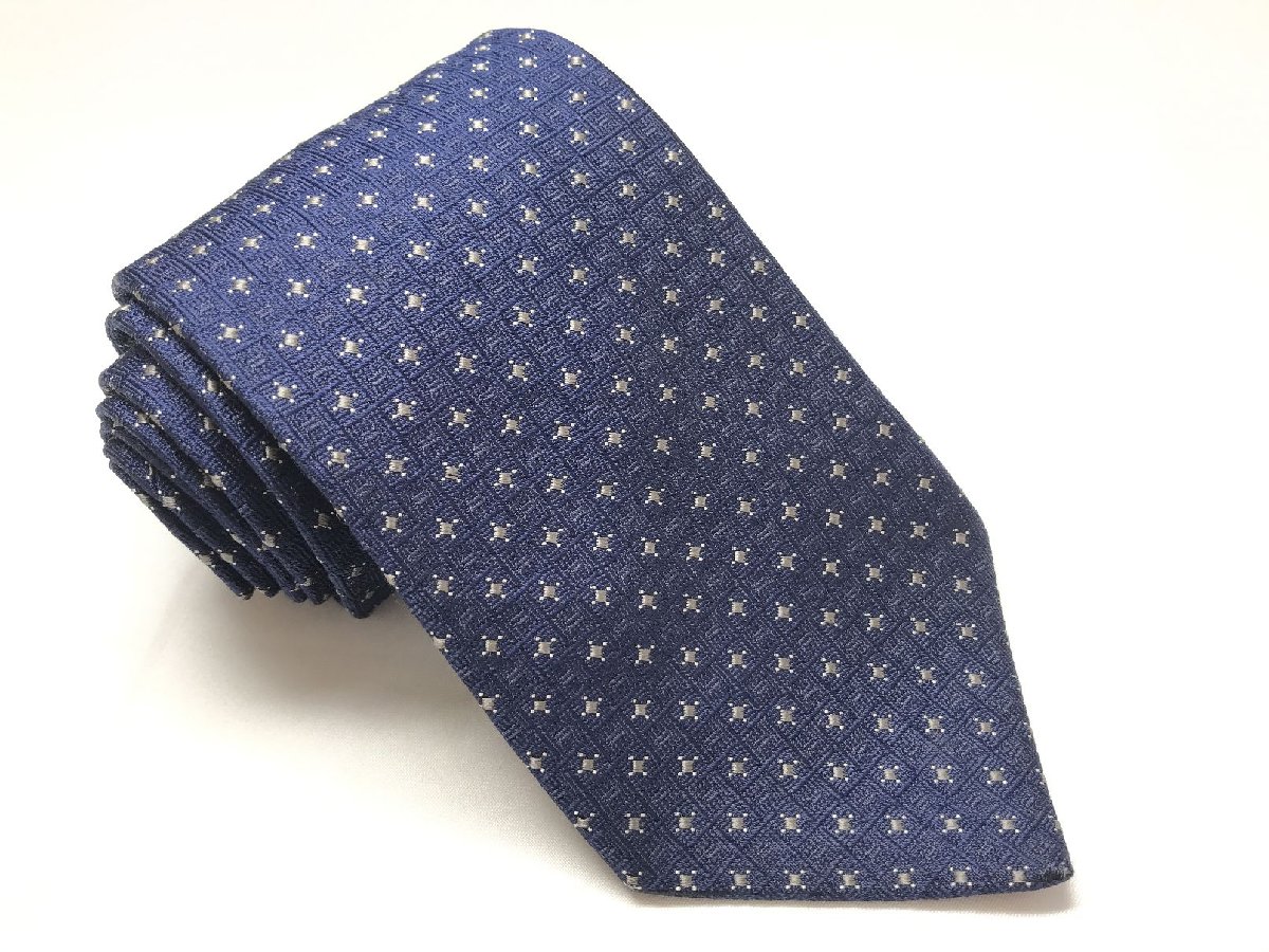 【ブルックスブラザーズ Brooks Brothers】 小紋柄 織柄 シルク 絹 ネクタイ (メンズ) ネイビー系×グレー系 USA製 ◯27KSM1722【中古】