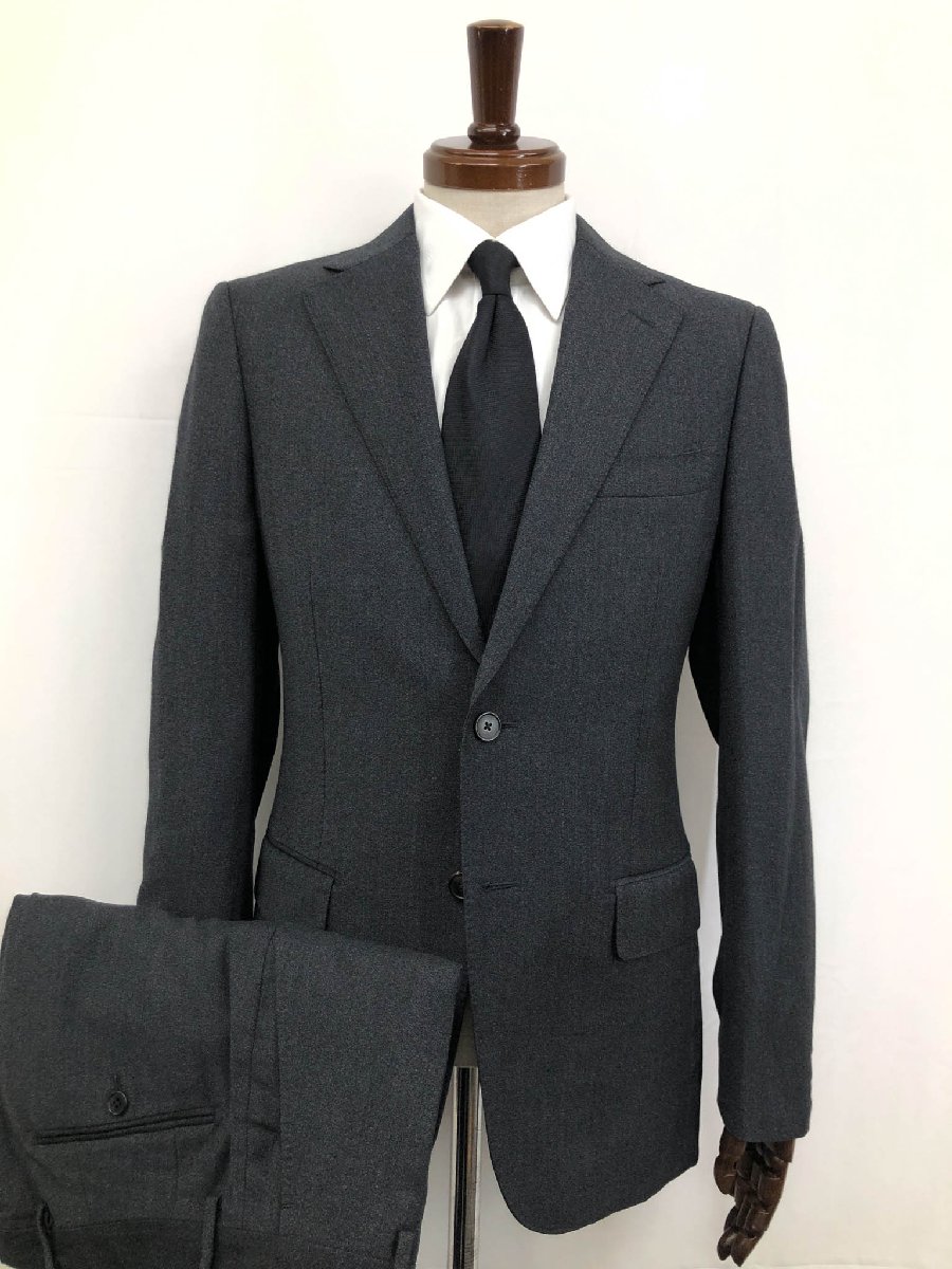 超美品【シップス SHIPS】117-14-01951 レダ生地 2ボタン スーツ (メンズ) size46 チャコールグレー系 ナチュラルな織柄 ◯32RMS0967○ 【中古】