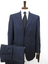 美品【abla アブラ 】ナポリ サルトリア シングル3ボタン段返り スーツ(メンズ) size46 ネイビー系 ストライプ柄 光沢感 ◯32RMS0995○ 【中古】