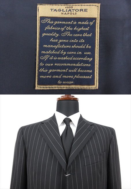 未使用 【TAGLIATORE NAPOLI 1939 タリアトーレ】 REDA SUPER100's 3B スーツ (メンズ) 48 紺系 ストライプ 伊製 TA700/18 ◯27SLJ0547　【中古】