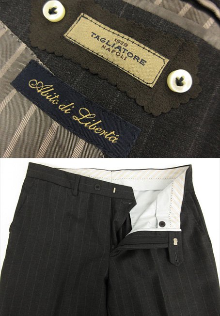 未使用 【TAGLIATORE NAPOLI 1939 タリアトーレ】 SUPER100's 3ボタン スーツ (メンズ) 48 グレー系 ストライプ 伊製 TA800/18◯27SLJ0526　【中古】