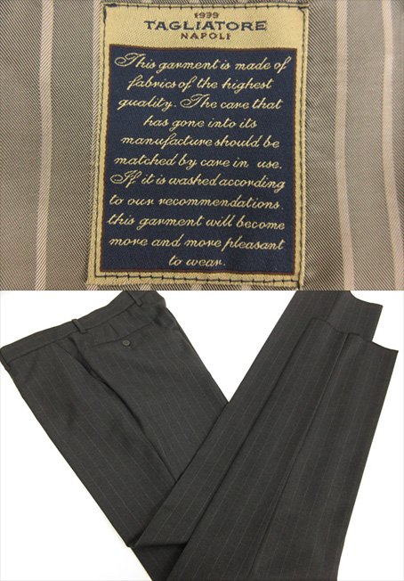 未使用 【TAGLIATORE NAPOLI 1939 タリアトーレ】 SUPER100's 3ボタン スーツ (メンズ) 48 グレー系 ストライプ 伊製 TA800/18◯27SLJ0526　【中古】