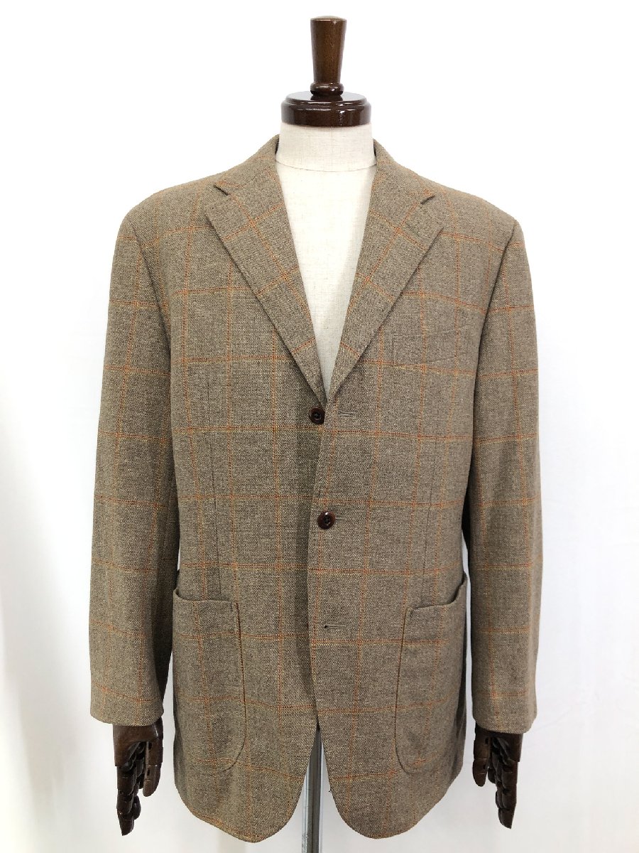 超美品【ポールスチュアート】Fratelli Tallia di Delfino 3B チェック織柄ジャケット (メンズ) 52相当 茶系 40E01-132-45 ◯17MJ0179◯ 【中古】