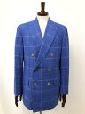 極美品【コラボレーションスタイル】Caccioppoli生地 カシミア×絹混 ダブル6B 肉厚 チェック柄ジャケット(メンズ)50相当 紺系◯17MJ0202◯ 【中古】