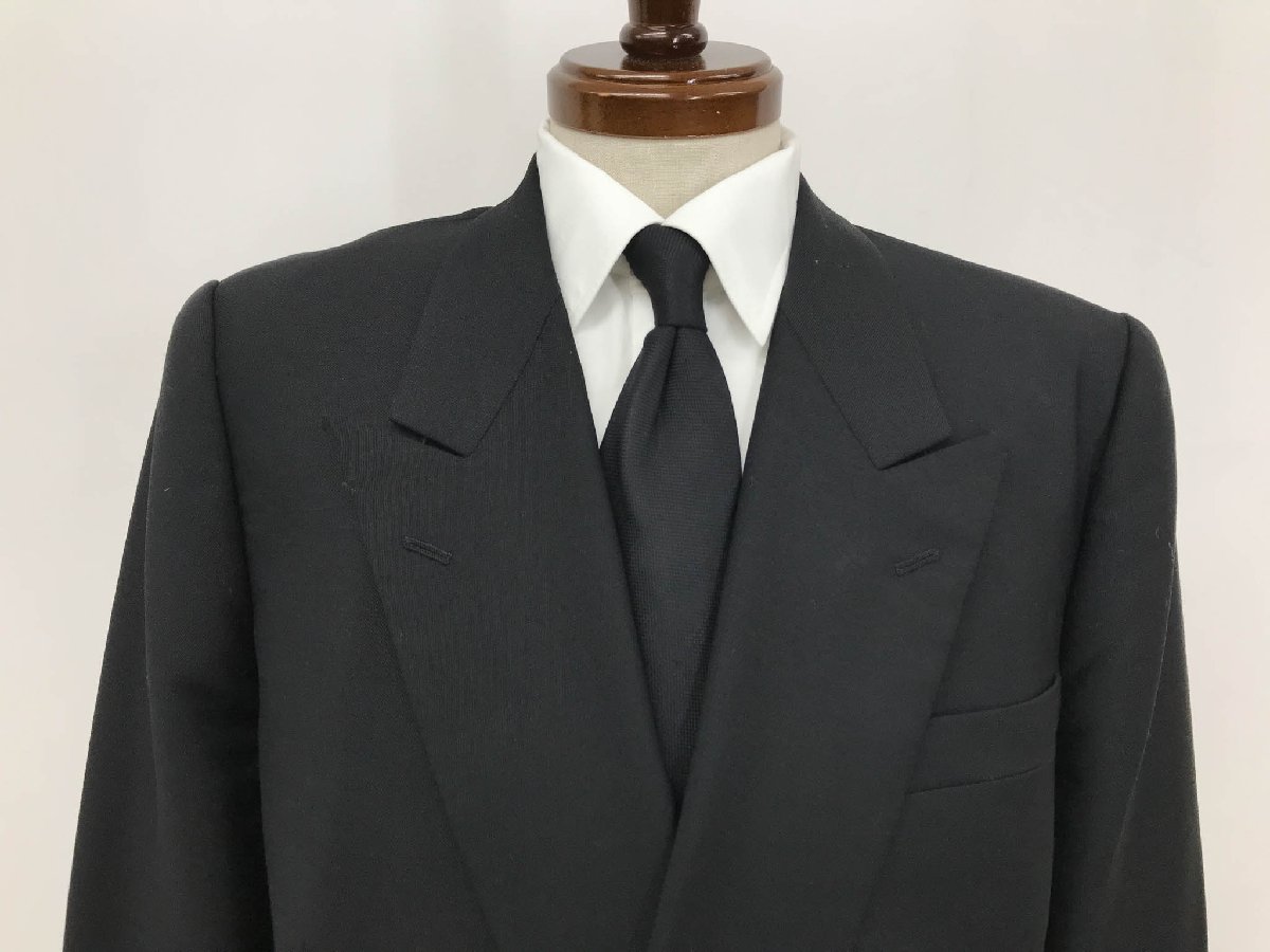 超美品【セイブ Seibu 西武】ピークドラペル ダブル4ボタン オーダースーツ (メンズ) 50～52相当 ブラック 黒無地 冠婚葬祭◯32RMS1079◯　【中古】