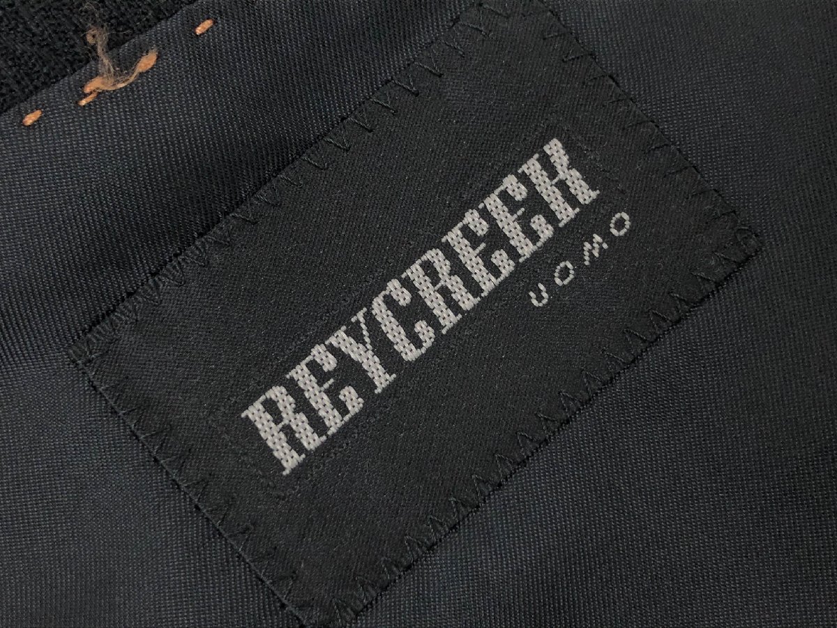 【レイクリーク REYCREEK】ポリエステル ダブル4ボタン ピークドラペル スーツ (メンズ) A6 ブラック 黒 ナチュラルな織柄 ◯32RMS1120◯　【中古】