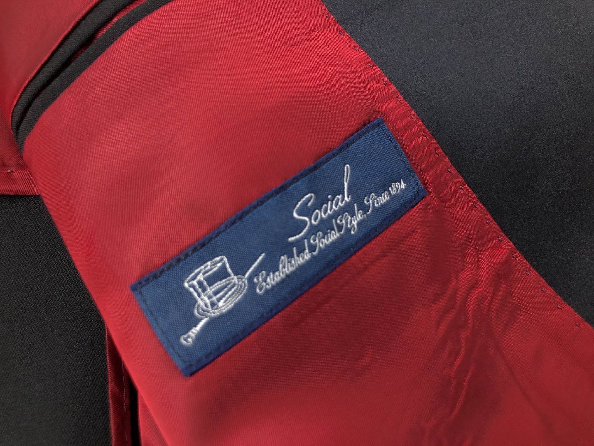 超美品【ソシアル SOCIAL】3JR2184 カシミヤ混 1ボタン タキシードスーツ (メンズ) size46～48相当 ブラック 黒無地 ◯32RMS1301◯　【中古】