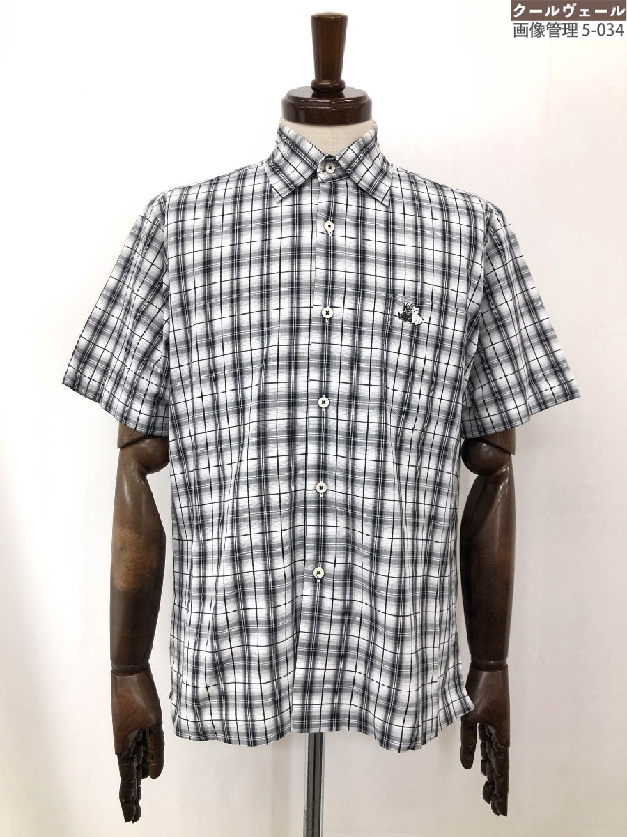 美品【ブラックアンドホワイト Black&White】6112GS/SC コットン100% チェック柄 半袖シャツ (メンズ) sizeM 白系 ◯35MK50...