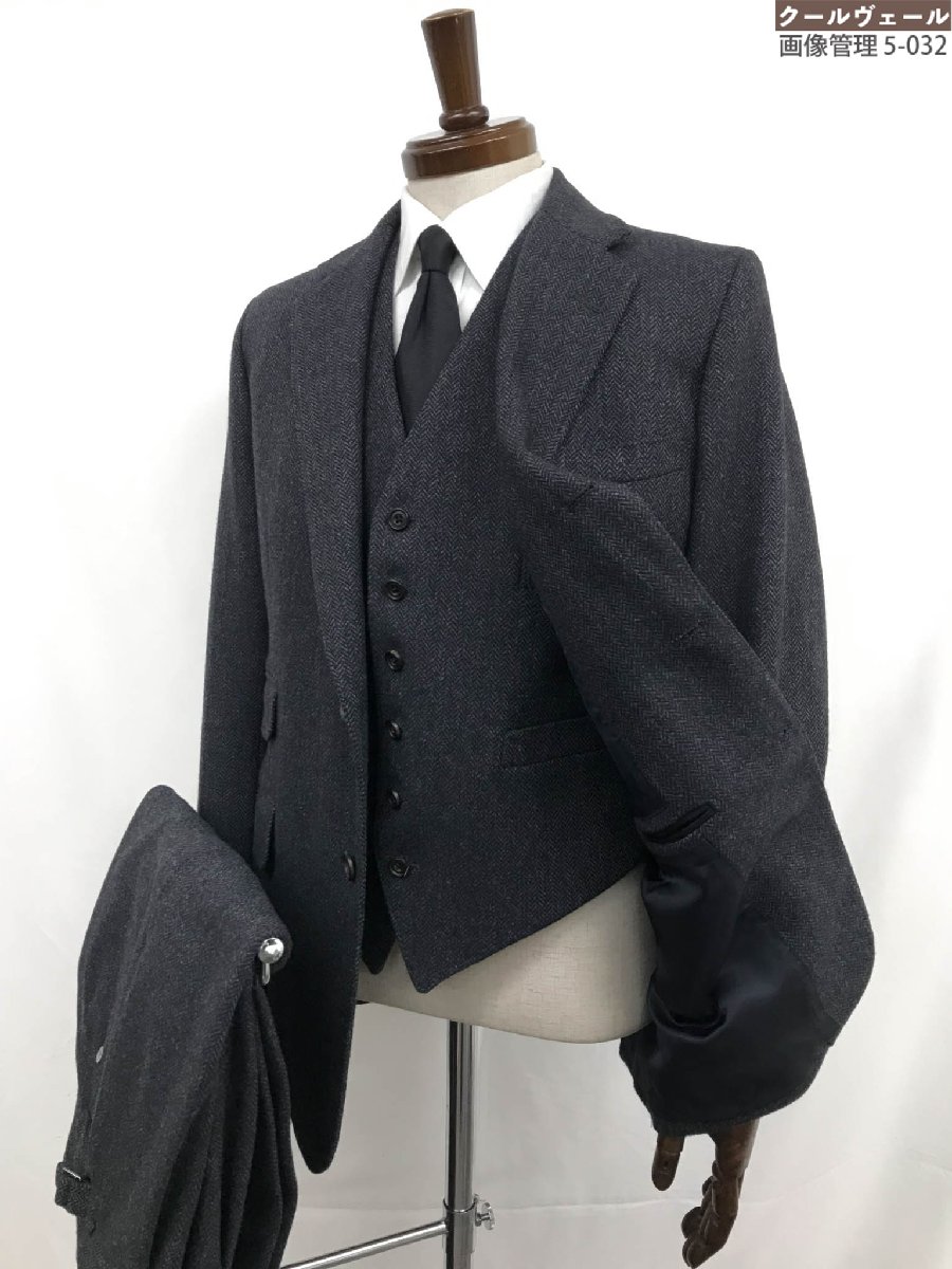 極美品【バタクハウスカット batak House Cut】 シングル3B段返り3ピーススーツ (メンズ) size46~48相当 ヘリンボーン柄 灰系 ◯33RMS1313 【中古】