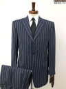 美品【Ermenegildo Zegna エルメネジルドゼニア】シルク×コットン ス・ミズーラ 2142RD 3Bスーツ(メンズ) 46C 紺 ストライプ柄◯33RMS1361 【中古】