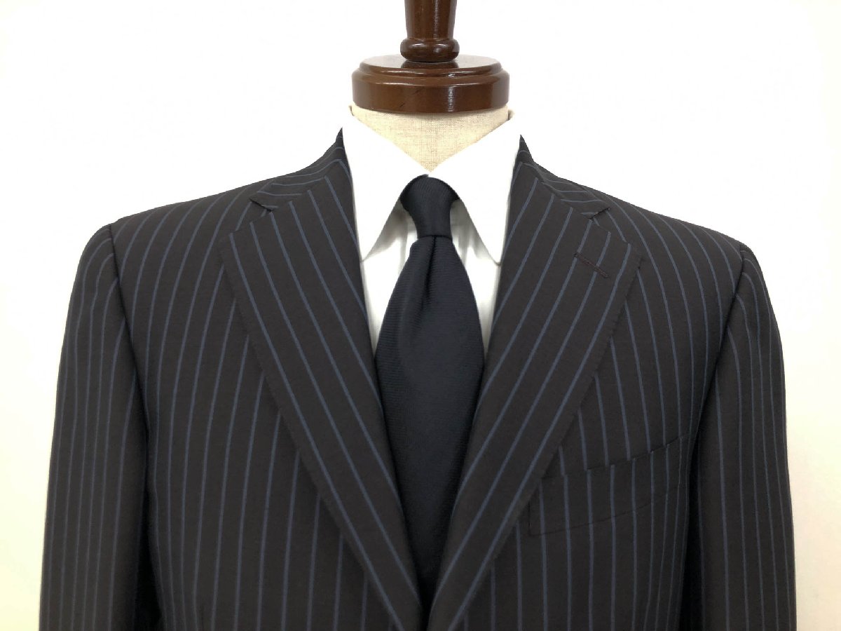 極美品【エルメネジルドゼニア】 ス・ミズーラ 2142RD サマートロフェオ生地 3Bスーツ (メンズ) size46C ブラウン ストライプ柄◯33RMS1373　【中古】