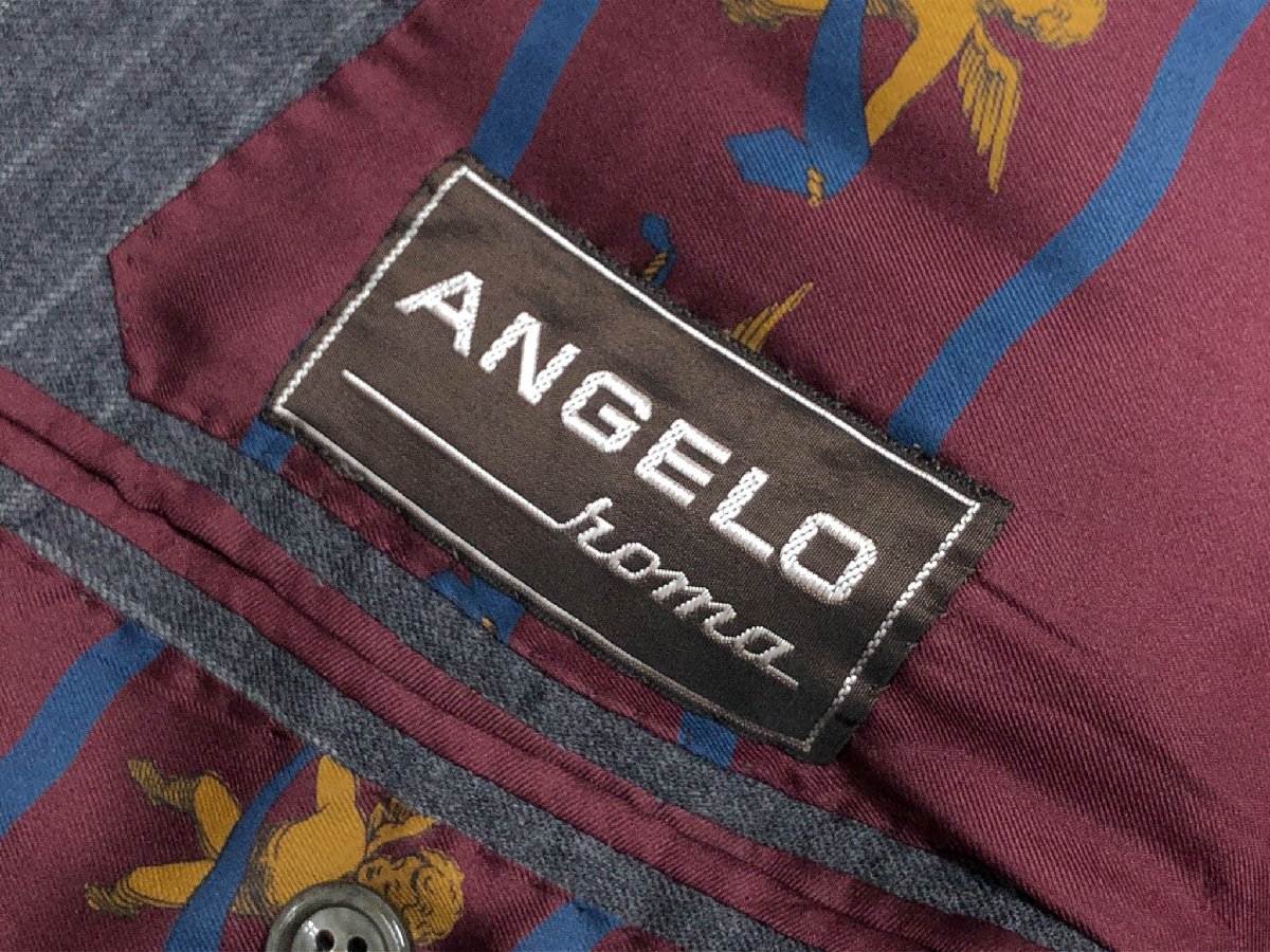 美品【ANGELO ROMA アンジェロローマ 】 ダブル6ボタンスーツ (メンズ) size50～52相当 ミディアムグレー系 ストライプ柄◯32RMS1380◯　【中古】