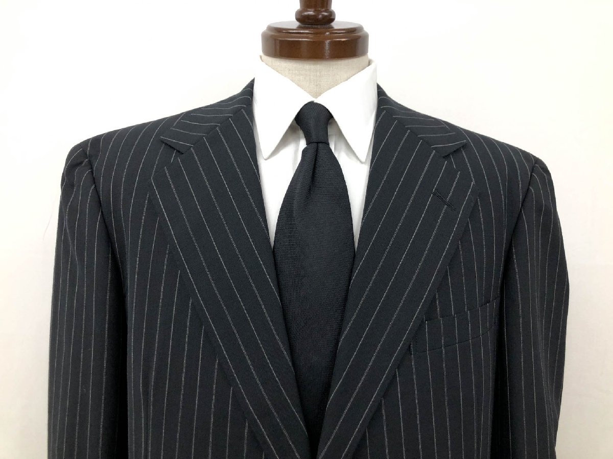 超美品【ポロラルフローレン】022-5-SR-RLYM-0026 シングル3B段返り スーツ (メンズ) A7 ブラック系 ストライプ柄 イタリア製◯32RMS1388　【中古】