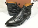 超美品 【ヒロヤナギマチ HIRO YANAGIMACHI】 ビスポーク レザー ストラップブーツ 紳士靴 (メンズ) size27相当 カーキ系 ◯30MZA...