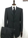 超美品【エルメネジルドゼニア】 ス・ミズーラ 2142RD シルク混 3Bスーツ (メンズ) 46C/DROP7 チャコールグレー ストライプ柄 ◯32RMS1401 【中古】