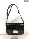 美品 【フルラ FURLA】 クロコ型押し レザー ショルダーバッグ (レディース) ブラック ゴールド金具 ○5LG3134◯ 【中古】
