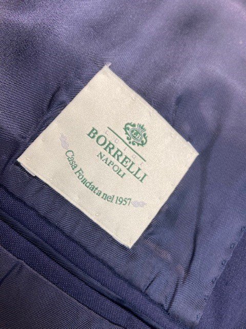 美品【ルイジボレッリ LUIGI BORRELLI】 シングル3ボタン段返りスーツ (メンズ) size50 紺無地 イタリア製 SALINA-SF-G ◯33RMS1511○　【中古】