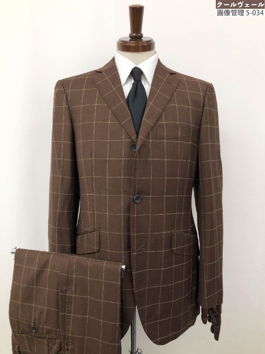 超美品【ジュンメン JUNMEN】 カノニコ生地 AAY-3305-A シングル3ボタンスーツ (メンズ) sizeM ブラウン系×ベージュ 格子柄 ◯33RMS1395○ 【中古】