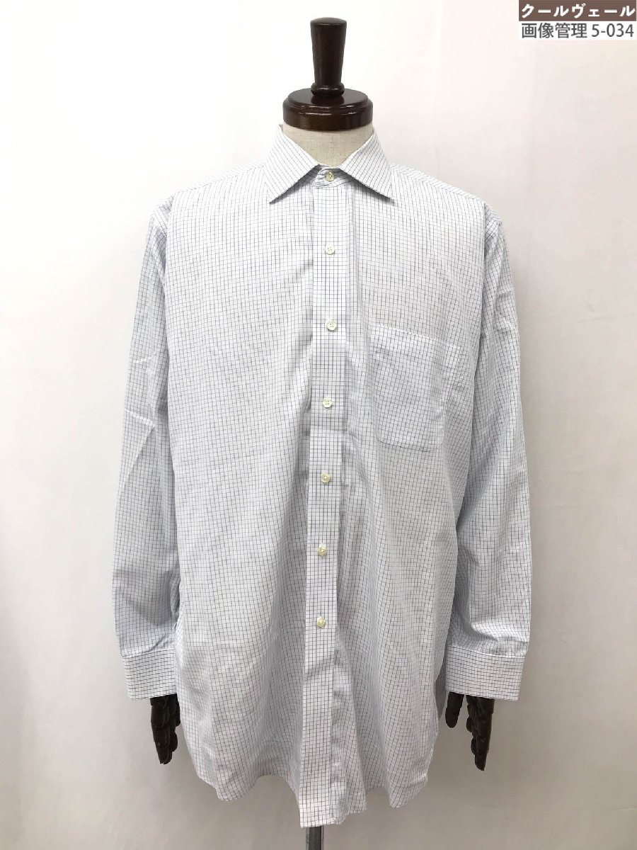 【BROOKS BROTHERS ブルックスブラザーズ】コットン100% マイクロ格子柄 長袖シャツ (メンズ) size33 ホワイト×ネイビー系 ◯35MK...