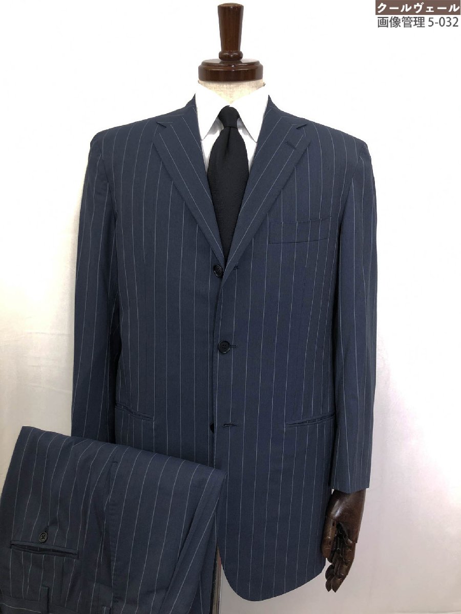 超美品【キートン キトン Kiton】13.5ミクロン 3ボタン段返りスーツ (メンズ) size48/50 ネイビー系 ストライプ織柄 伊製 ◇33RMS1622◇ 【中古】