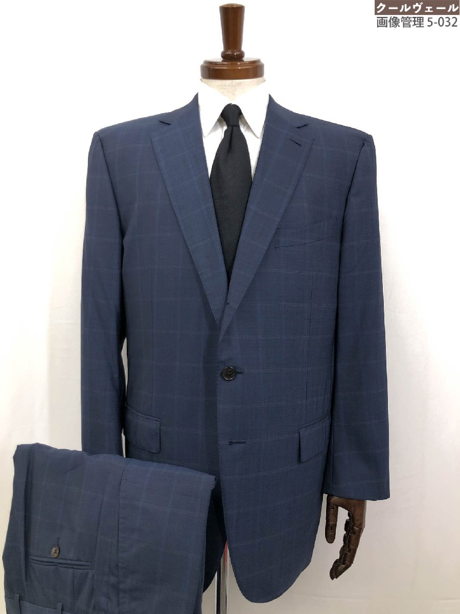超美品【エルメネジルドゼニア】21E0R7 ス・ミズーラ シングル3ボタン段返り スーツ (メンズ) size7-54C ネイビー系 格子柄◇32RMS1674◇ 【中古】