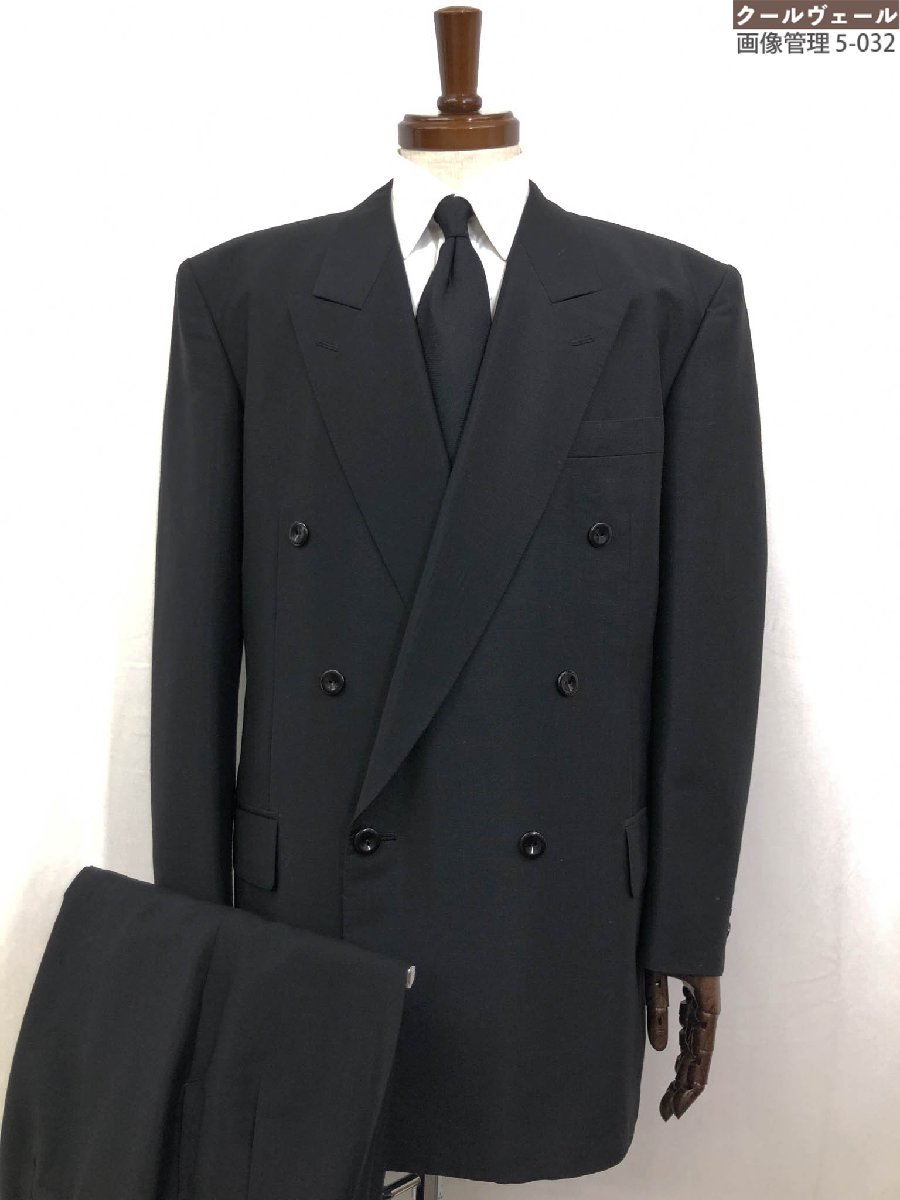 極美品【銀座SCOTT ギンザスコット】モヘア混 シャンブレー Super150’s ダブル6B スーツ (メンズ) 54相当 ブラック 黒無地◇32RMS1676◇ 【中古】