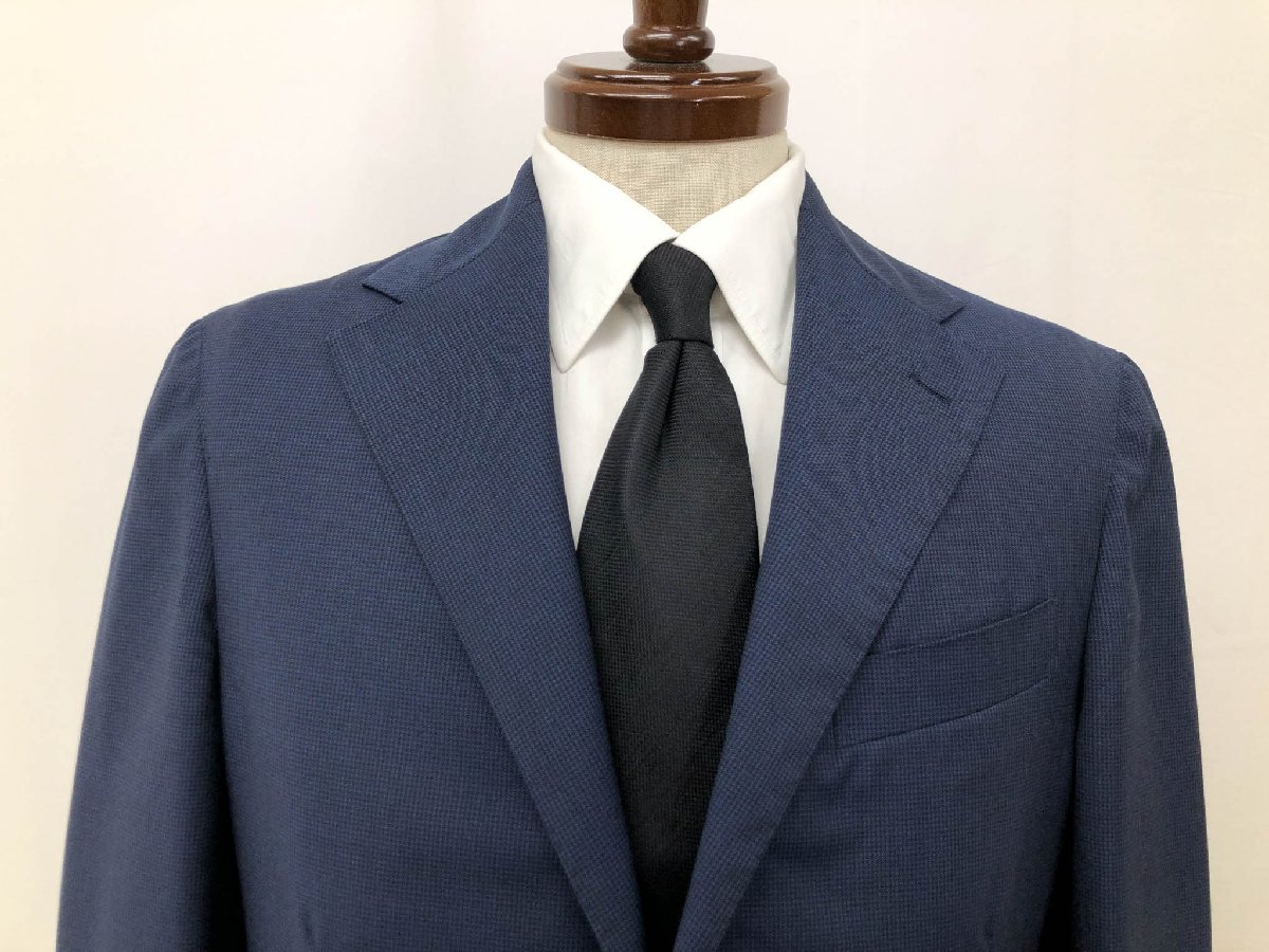 超美品【Sato Tailor サトウテーラー】REDA生地 2ボタン オーダースーツ (メンズ) 46～48相当 ネイビー ナチュラルな織柄 ◇32RMS1664◇　【中古】