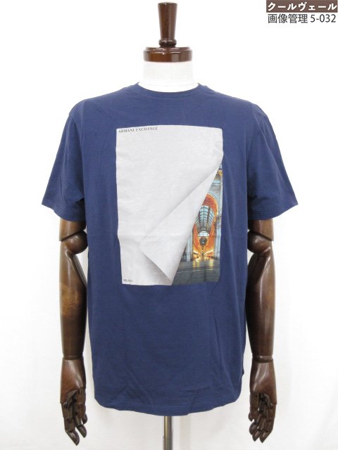 美品【アルマーニエクスチェンジ ARMANI EXCHANGE】3DZTKGZJH4Z プリントデザイン 半袖カットソー (メンズ) sizeM ネイビー系 ◯...