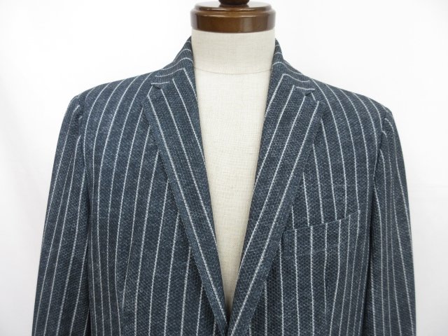 美品【デザインワークス】 ストレッチ アンコン 2Bセットアップスーツ (メンズ) size50 グリーン系 ストライプ柄 0340-00-82018◇33RMS1946　【中古】