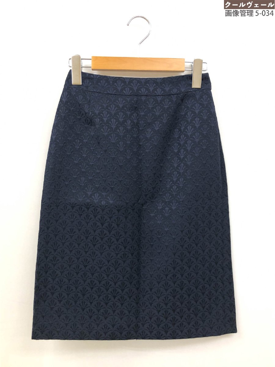 極美品【Paul Stuart ポールスチュアート】K1S02-210-28 素敵な総刺繍柄 膝丈 タイトスカート (レディース) size4 ネイビー ◇17LF4000◇ 【中古】