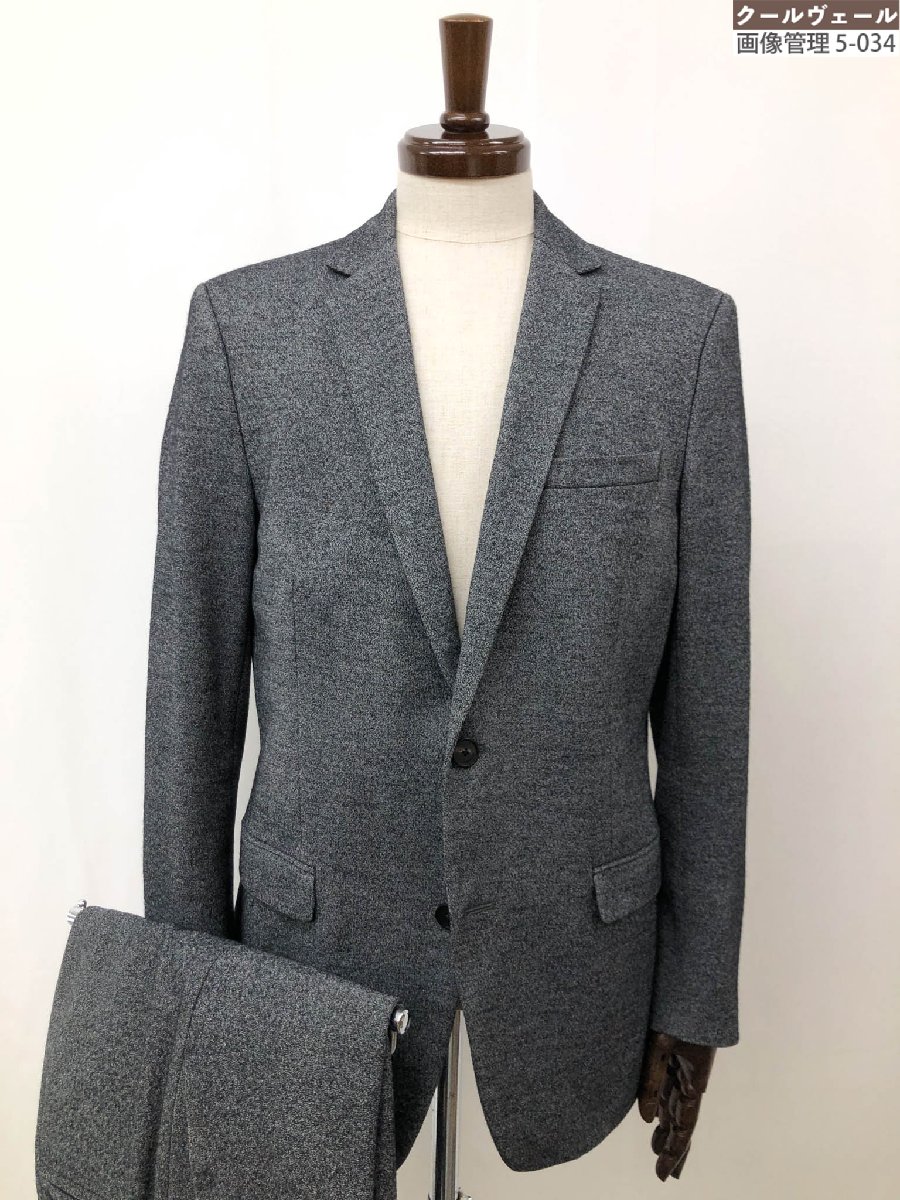 美品【CALVIN KLEIN カルバンクライン】伸縮性 シングル2ボタン セットアップスーツ (メンズ) 40/82 グレー ナチュラルな織柄 ◇32RMS2004 【中古】