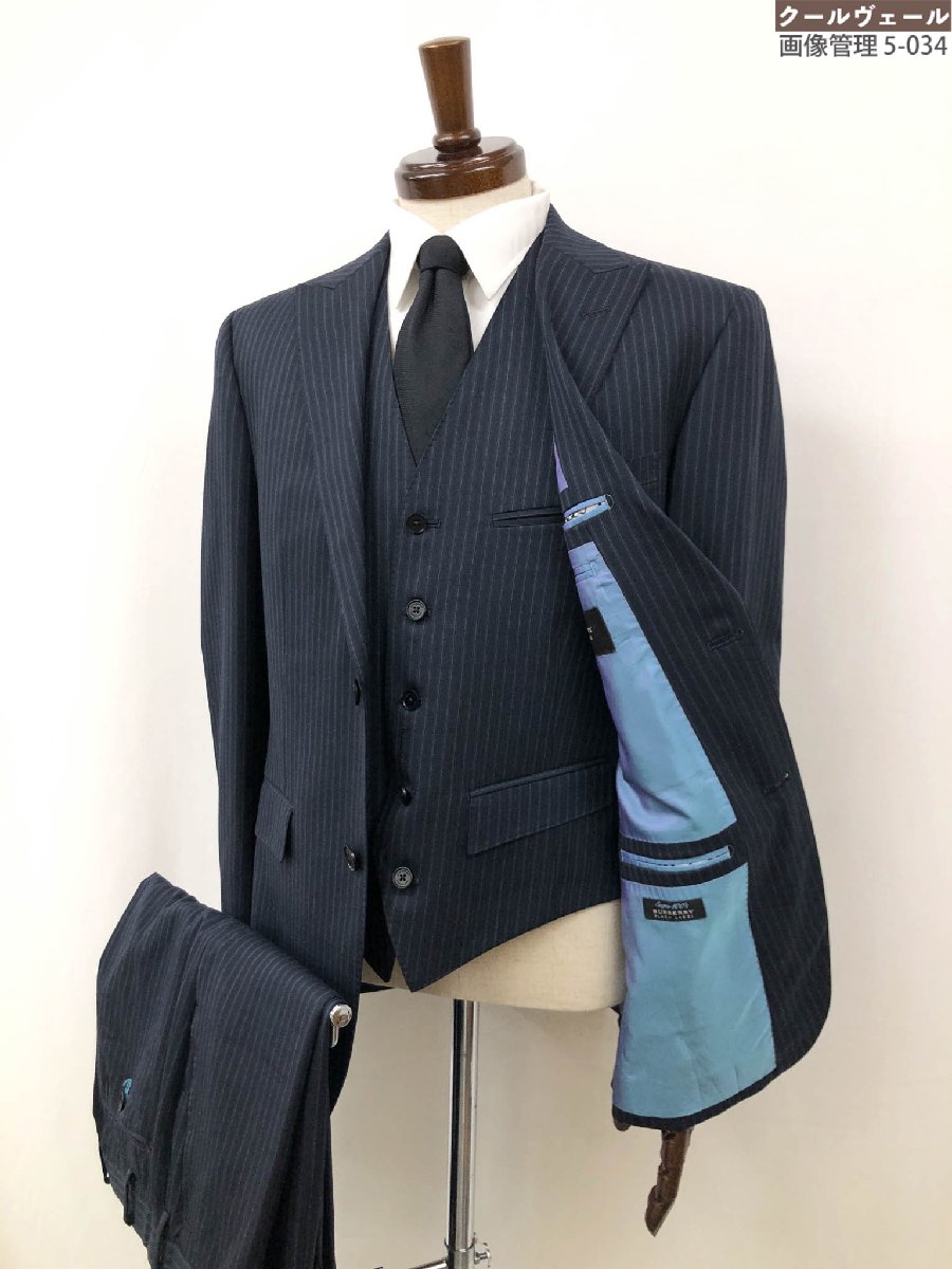 美品【バーバリーブラックレーベル】 シングル2ボタン3ピースストライプ柄 スーツ (メンズ) size38L ネイビー系 BMD13-209-29 ◇33RMS2176 【中古】