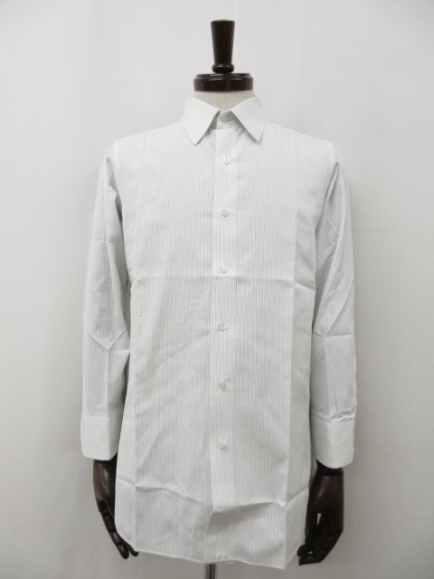 美品【伊勢丹メンズ ISETAN MAN’S】コットン100% ストライプ柄 長袖シャツ (メンズ) sizeM〜L相当 白×黒×紺系 ◇35MK5857◇ 【...