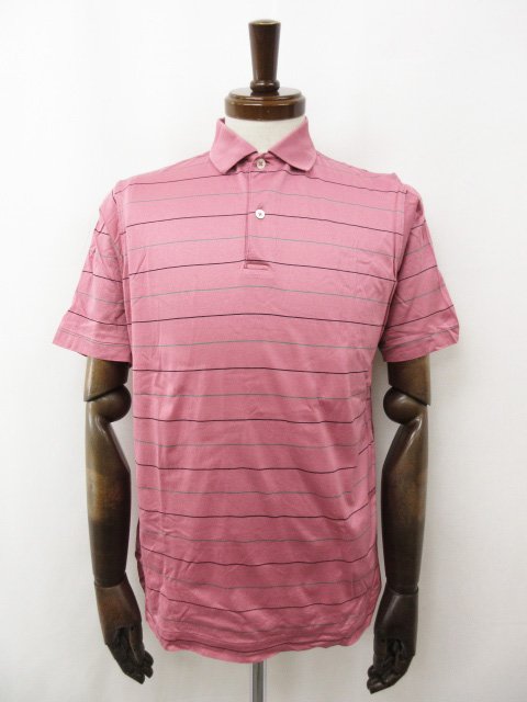 超美品【ポールスチュアート PAUL STUART】 コットン100% ボーダー柄 半袖ポロシャツ (メンズ) sizeM ピンク系 TH730-506-11 ...