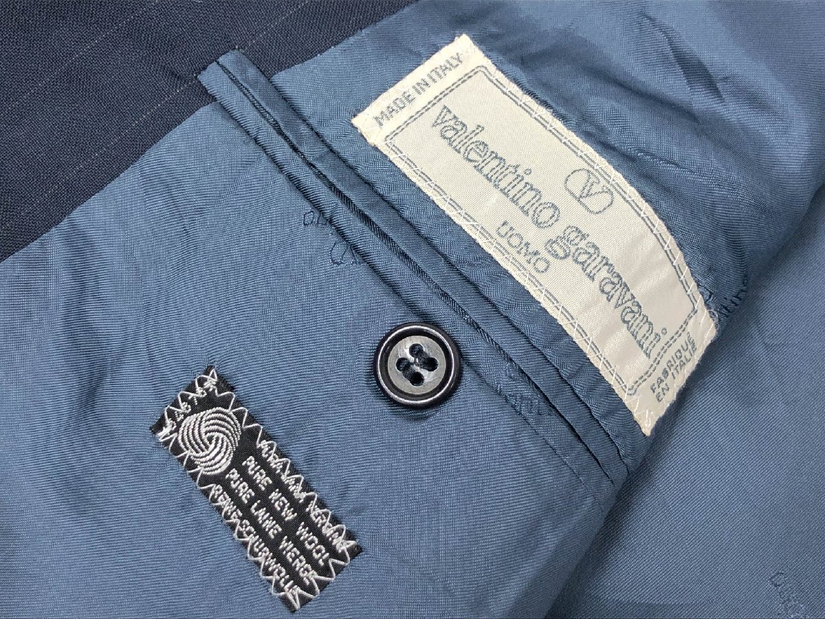 【ヴァレンティノガラヴァーニ VALENTINO GARAVANI】 シングル2ボタン ストライプ柄スーツ (メンズ) size48REG 紺系 伊製 ◇33RMS2179◇　【中古】