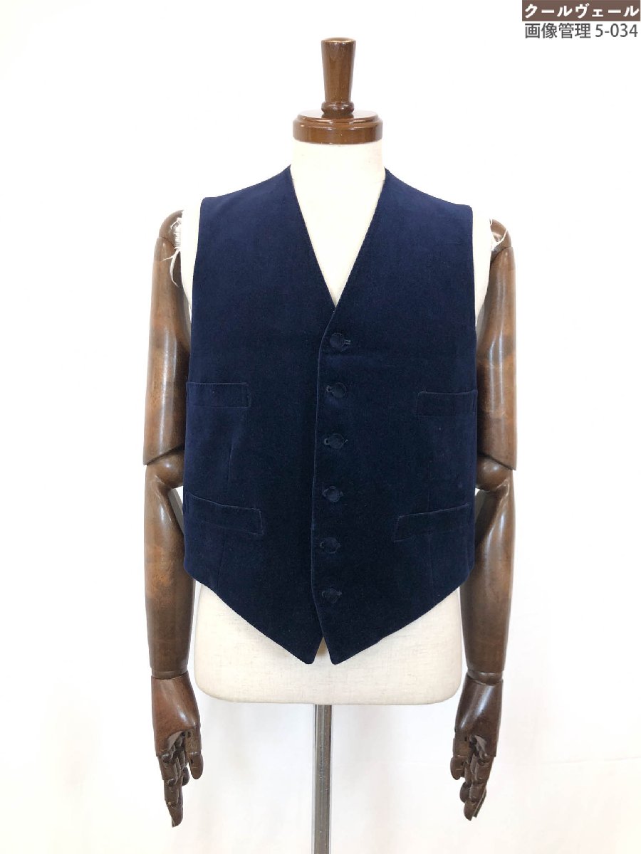 超美品【バタクハウスカット】ハリソンズ生地 くるみボタン 肉厚ベロア生地 ベスト ジレ (メンズ) size48相当 ネイビー系 ◇17MB4799◇ 【中古】