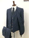 超美品【オーダースーツ】 ロロピアーナ生地 Super170′s 2ボタン 3ピーススーツ (メンズ) size44相当 紺系 ストライプ柄 ◇33RMS2238◇ 【中古】