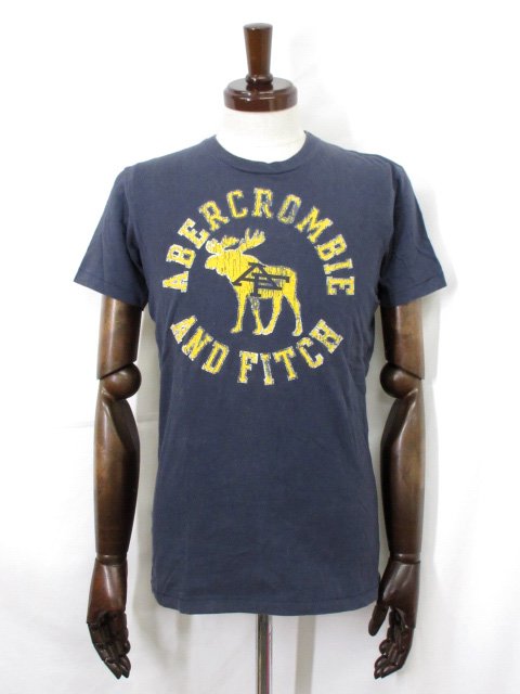 【Abercrombie&Fitch アバクロンビー&フィッチ】 綿100% クルーネック 半袖カットソー Tシャツ (メンズ) sizeS ネイビー系 ◇38...