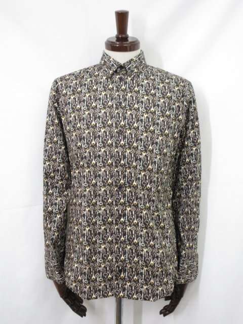 超美品【ドルチェ＆ガッバーナ】 SICILIA 鍵プリント柄 長袖シャツ (メンズ) size15(1/2)/39 黒系 FH-G..