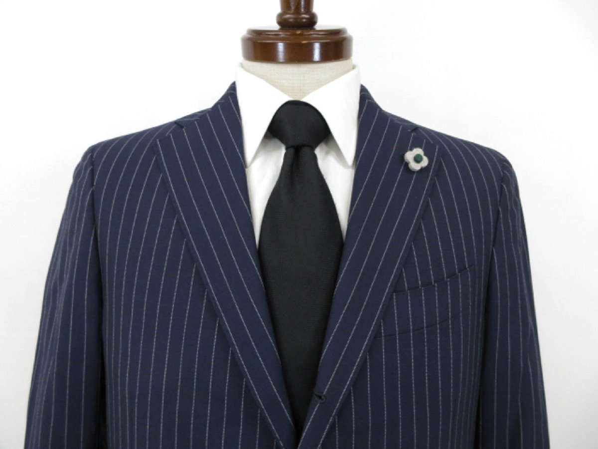 【ラルディーニ LARDINI】JC32485AQ シングル3ボタン段返り スーツ (メンズ) size46REG ネイビー ストライプ柄 イタリア製 ◇32RMS2340◇　【中古】