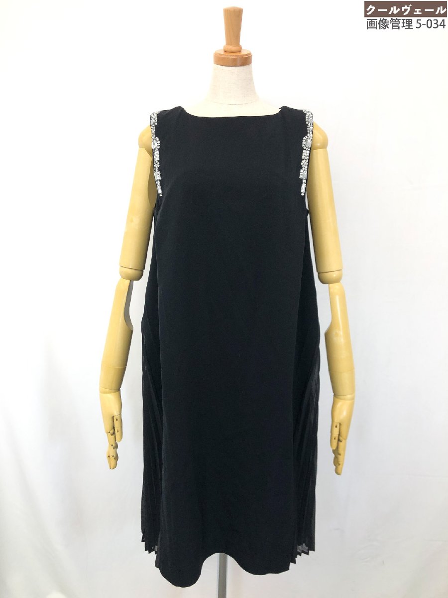 超美品【So close ソークロース】11252-03642 ビジュー装飾 サイドプリーツ ノースリーブワンピース ドレス(レディース)M 黒◇17LO383...