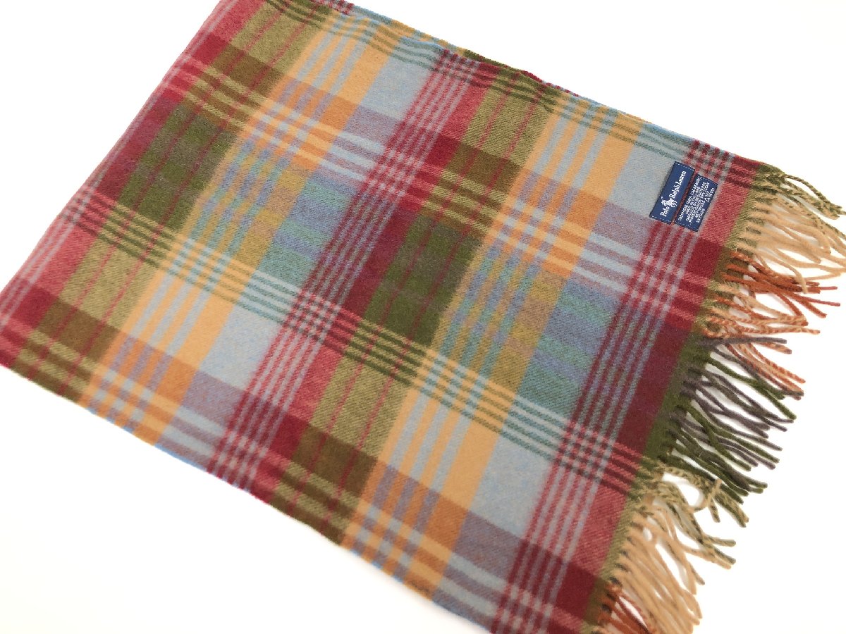 超美品【ポロラルフローレン】 カシミヤ100％ チェック柄 ロングマフラー ストール (メンズ) マルチカ..