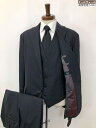 【オーダースーツ】ダンヒル生地 ウール100% シングル2ボタン ストライプ 3ピーススーツ (メンズ) size50相当 ネイビー系 ◇35RMS2493 【中古】