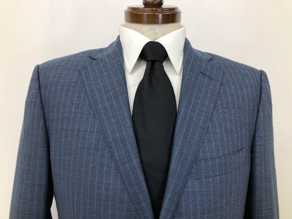 超美品【ダンヒル dunhill】24A2DF シングル2ボタンスーツ (メンズ) size48J/DROP8 やや青みネイビー系 ストライプ柄 ◇32RMS2586◇　【中古】