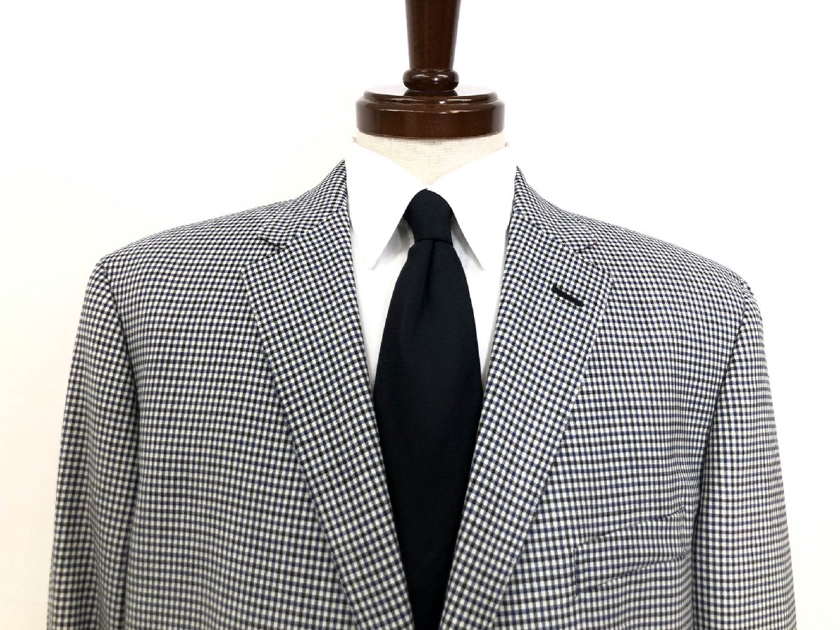 未使用【エトロ ETRO】 大きなサイズ シングル2Bスーツ (メンズ) size56 アイボリー×ネイビー ギンガムチェック柄 イタリア製◯33RMS1260　【中古】
