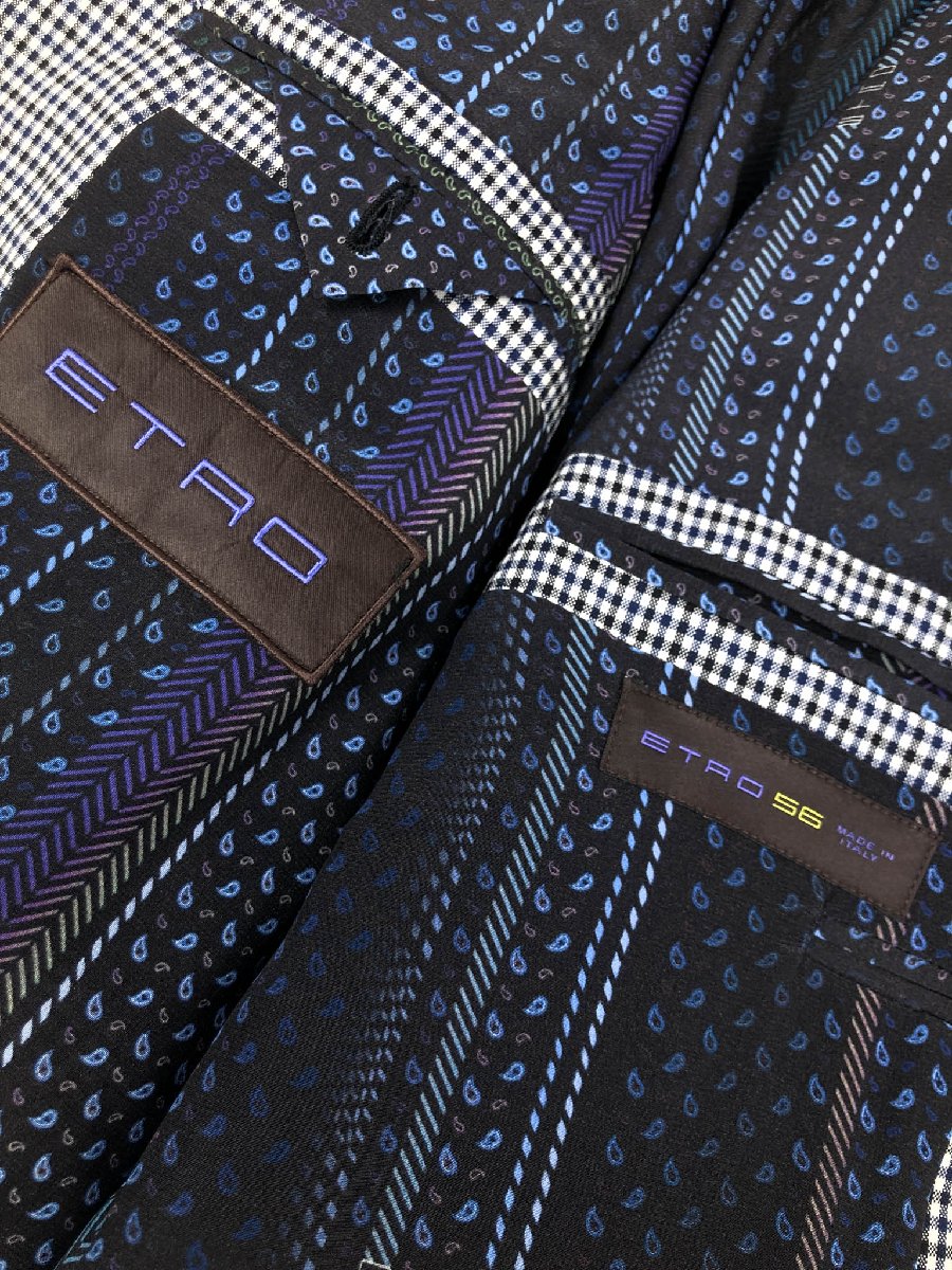 未使用【エトロ ETRO】 大きなサイズ シングル2Bスーツ (メンズ) size56 アイボリー×ネイビー ギンガムチェック柄 イタリア製◯33RMS1260　【中古】