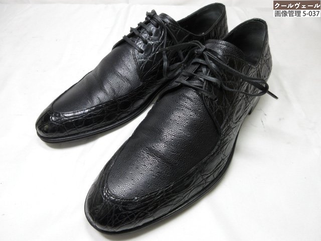 超美品 【ドルチェ&ガッバーナ DOLCE&GABBANA】 クロコダイル×スティングレー Uチップ 外羽根 シューズ 靴 (メンズ) 6.5 黒 ◇37MZA...